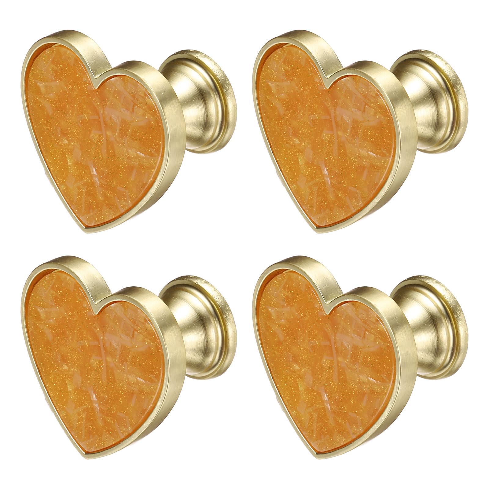 sourcing map 4Pcs Drawer Knobs, Zinc Alloy Decorative Heart-Shaped Pull Handles with Screws for Furniture Dresser Wardrobe Cupboard, Yellow