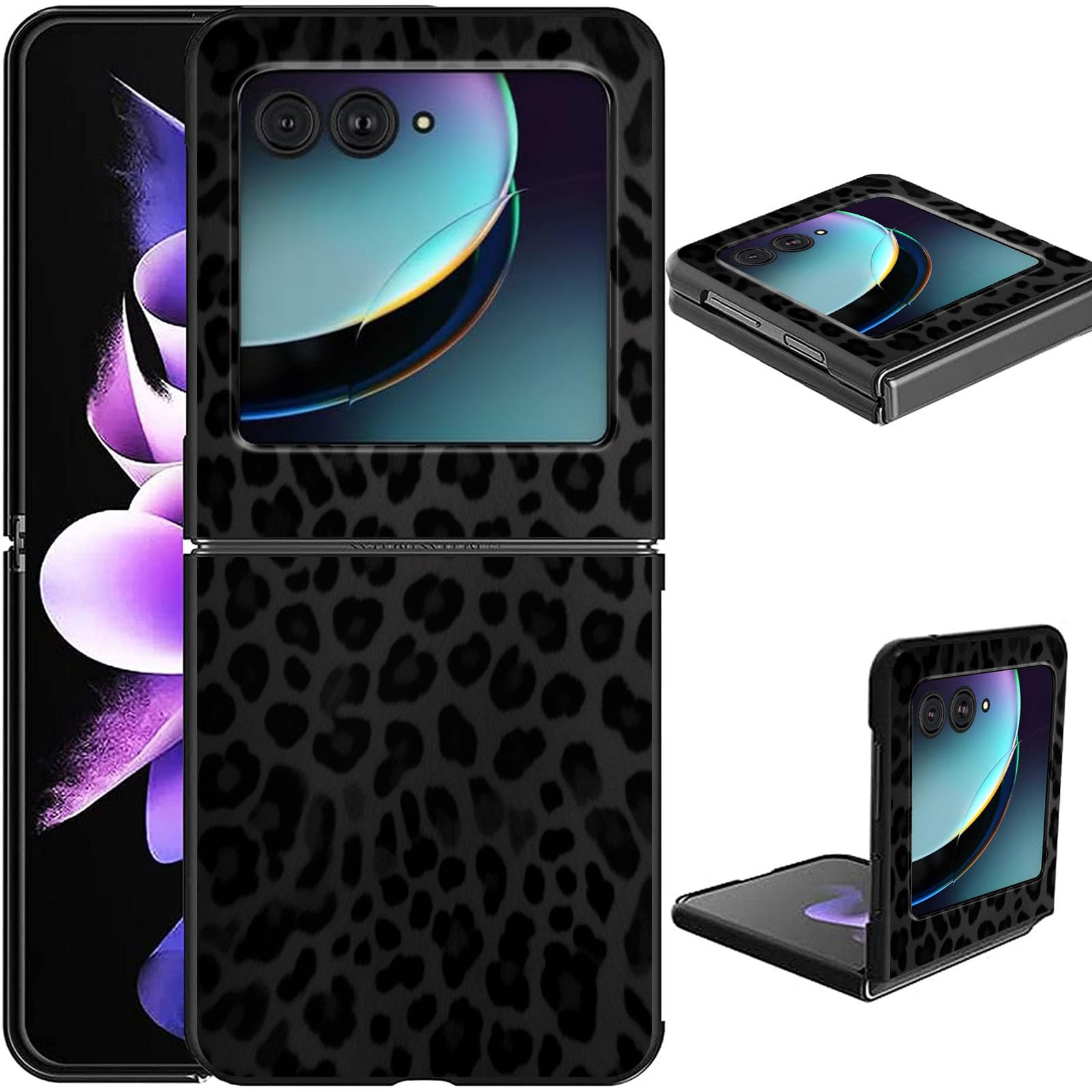 for Motorola Moto Razr 2025/2024 Phone Case Slim Lightweight Hard PC Flip Cover with Black Leopard Print Design Wireless Charging Anti-Scratch