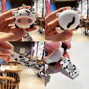 LOPURO Cow Keychain, Cow Print Keychain Cute Keychain 3D Silicone