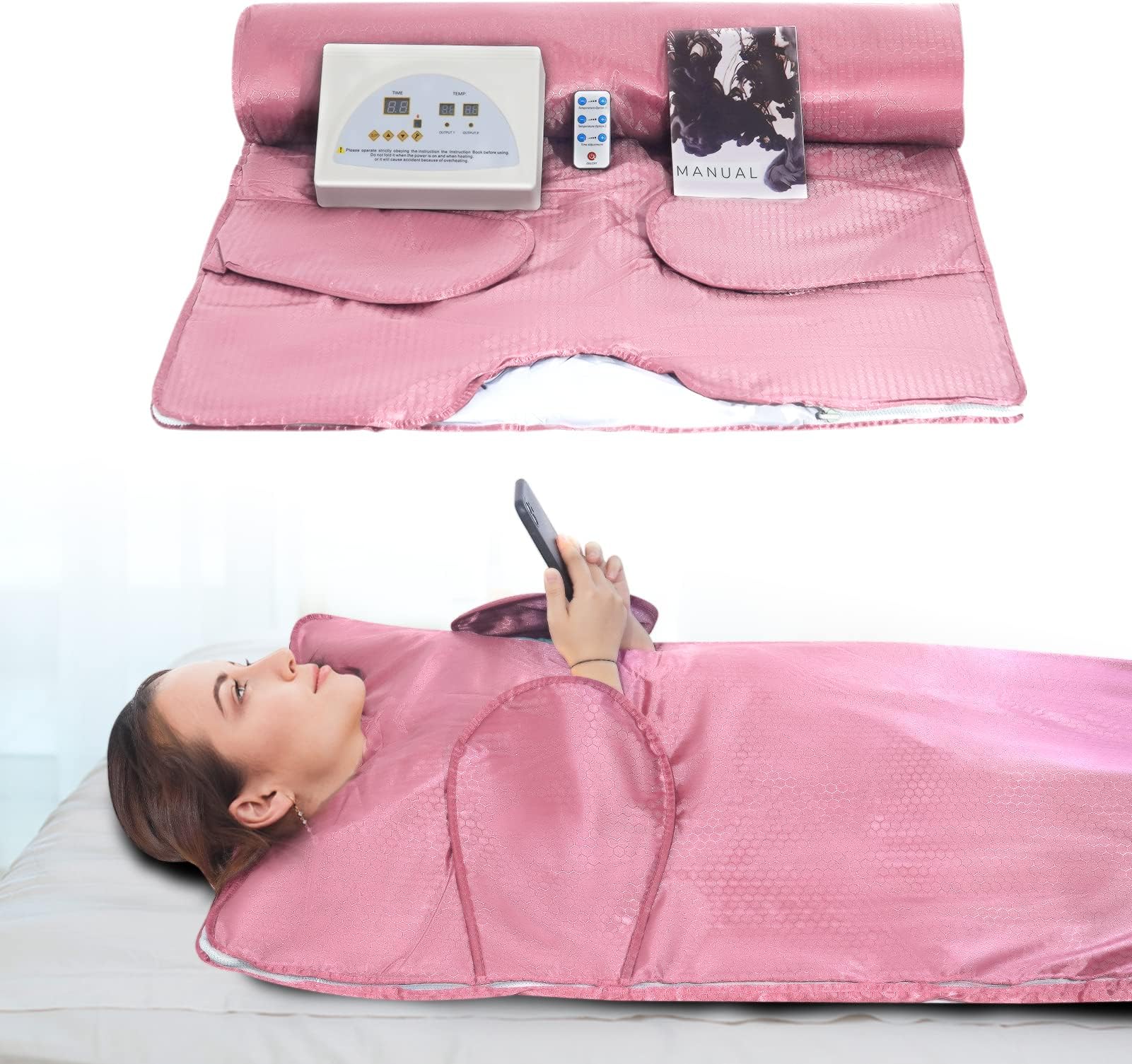 Infrared Sauna Blanket,Sauna Heating Blanket Sliming Blanket with Remote Control for Weight Loss,Stretch Out Hand-Reachable Design Sauna Blanket for Relaxing, Detox (70.87 ×3.5 Inches)