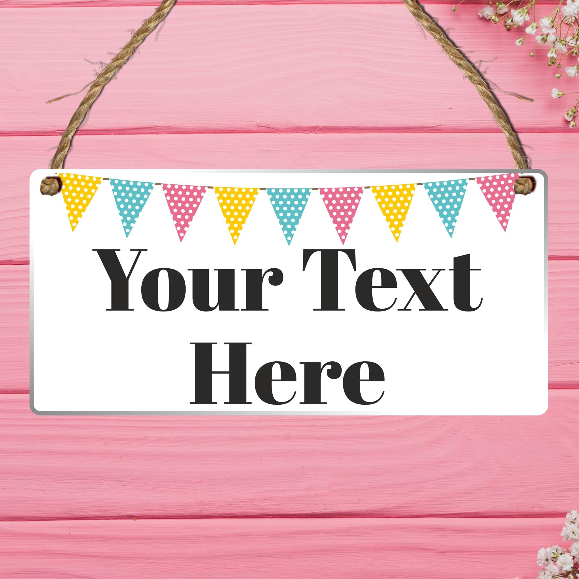 Personalised Hanging House Sign - Gift for Christmas, Anniversary, Wedding, Birthday, Father's Day - Couple Garden Sign - 10 Designs (Acrylic Indoor & Outside Use 19cm x 9cm, Bunting Design)