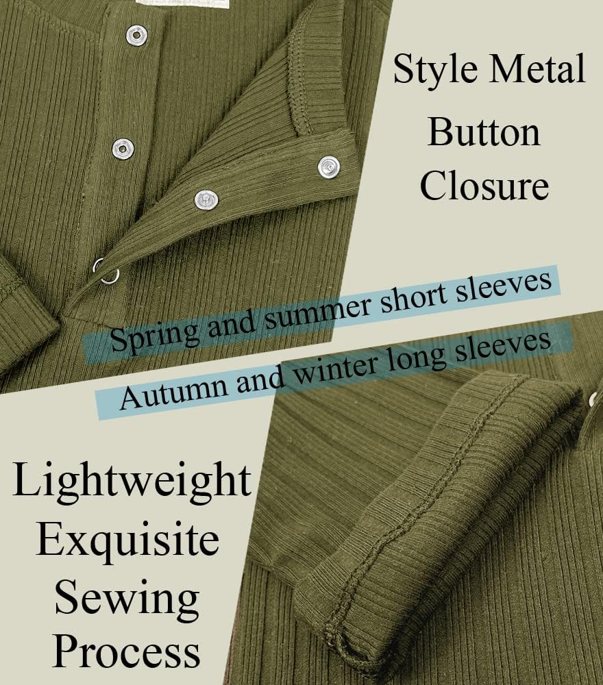 Men's Cotton Muscle Henley Shirts Slim Fit Long & Short Sleeve T-Shirt Stretchy Casual Stylish Ribbed Tee