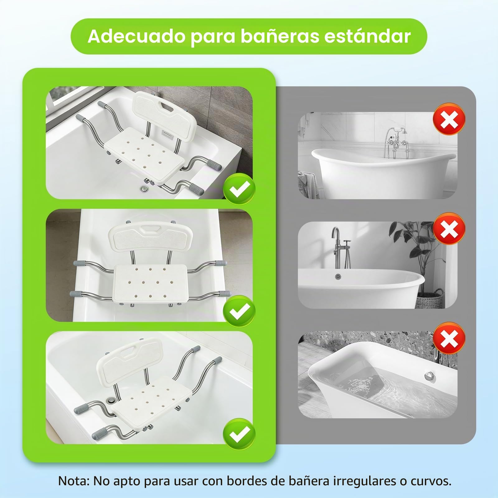 Silla bañera Adultos con Respaldo extraíble, Asiento bañera Adulto Regulable 76-86 cm, Patas Antideslizantes, soporta 150 kg – Silla bañera Personas Mayores para bañera y Ducha