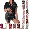 Womens Silk Satin Pajamas Loungewear Two-Piece Sleepwear Button-Down Floral Pj Set XS-4XL