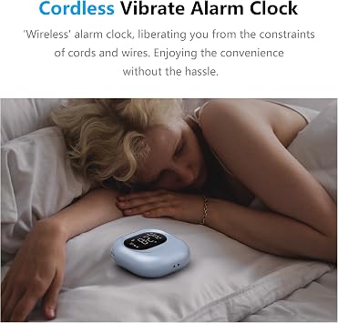 Mesqool Vibrating Alarm Clock for Heavy Sleepers, Battery Operated Rechargeable Bed Shaker Under Pillow, Wireless,Vibration Adjustable, Dual Alarms, Travel Portable Digital Clock for Hearing-impaired