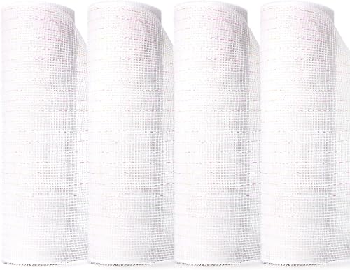 Ribbli 4 rollos de cinta de malla blanca, 10 pulgadas x 30 pies (10 yardas) cada rollo, blanco metálico con lámina iridiscente, uso para guirnaldas