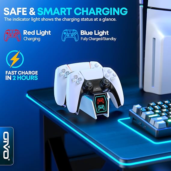 PS5 Controller Charger with 2 Cable Types 2H Fast Charge Station P4 Charger