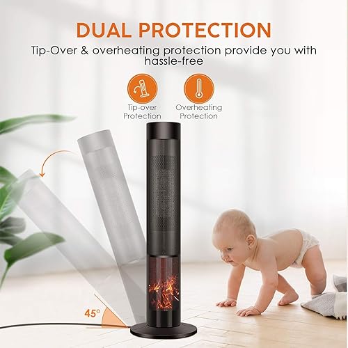 Miniatura 7 de Air Choice Calentador de espacio de torre de 36" para sala grande, calentadores PTC de 1500W para uso en interiores