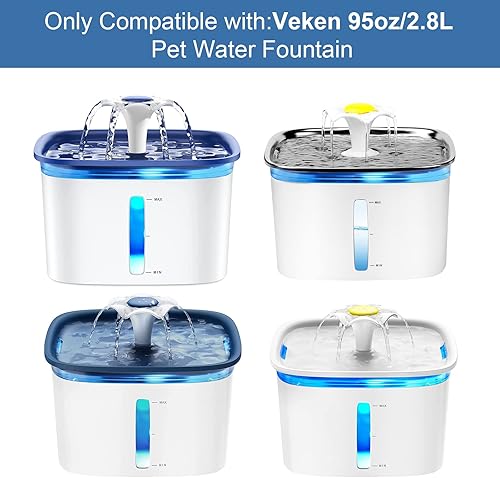Miniatura 2 de 8 filtros de repuesto para fuente de gato Veken para fuente automática de mascotas de 95 onzas2.8 L y dispensador de agua de acero inoxidable para