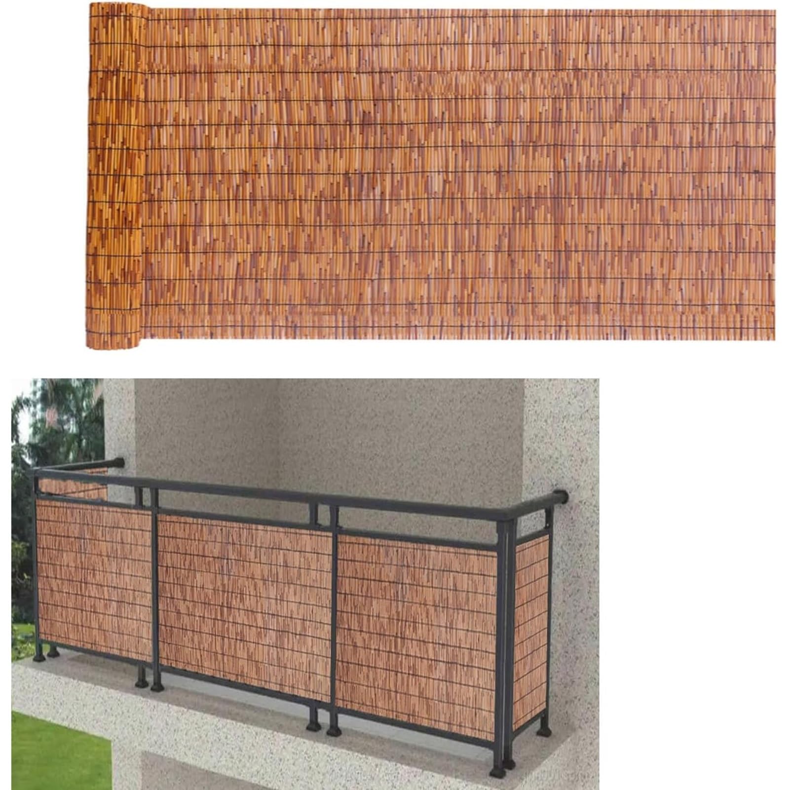 Recinzione in bambù naturale, pannello in bambù per la privacy, per terrazze, balconi, cortili e piscine, dimensioni: 1,53 x 9 m (altezza x lunghezza)