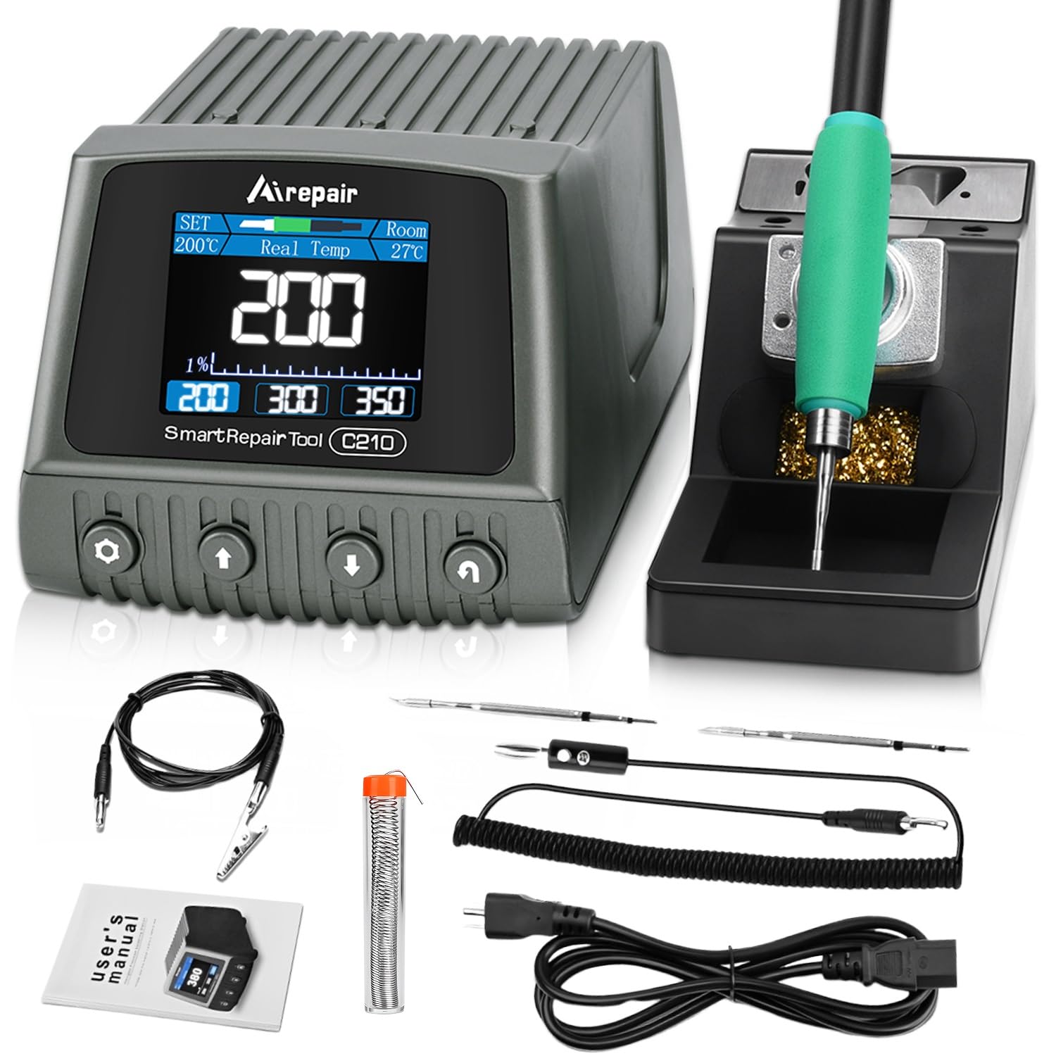 Soldering Iron Kit 120W Soldering Station,Smart soldering handle 3 Temperature Storage setting sleep mode 392°F-842°F, 2.4" Full-Color HD Display with 3 C210 soldering iron tips Solder Wire