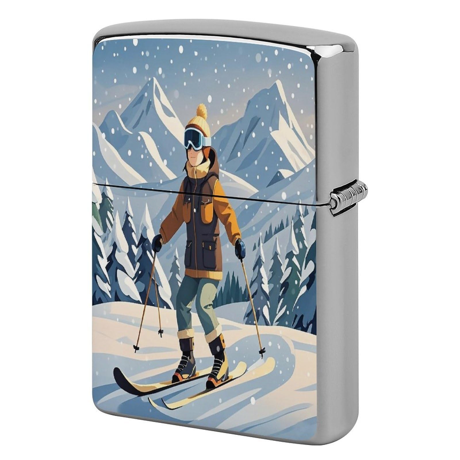 Fodpand Style Skiing Theme Metal Lighter Case Cover Lighter Sleeve