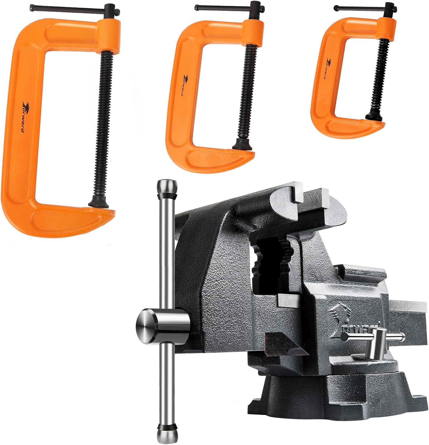Forward CR40A 4.5 Inch Bench Vise and C-Clamp 3 Piece Set