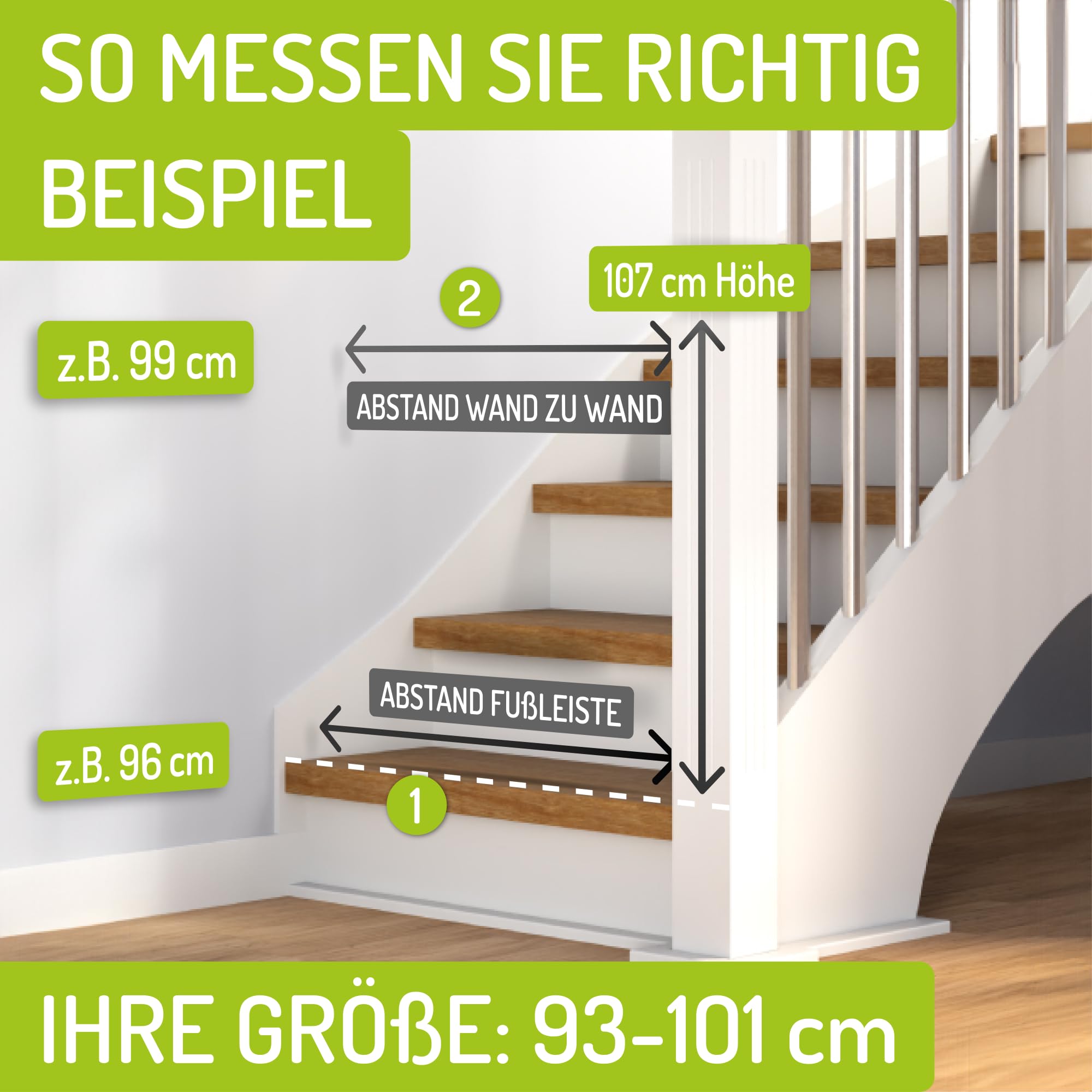 BOMI Türschutzgitter Merle | Extra Hoch 107 cm | Ohne Bohren | Schließt automatisch | Tuerschutzgitter weiß Metall Selbstschließend | Treppengitter zum Klemmen für Baby | Breite: 73-81 cm