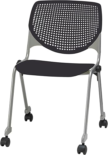 KFI Seating Silla apilable de polipropileno serie Kool con respaldo perforado y ruedas, acabado