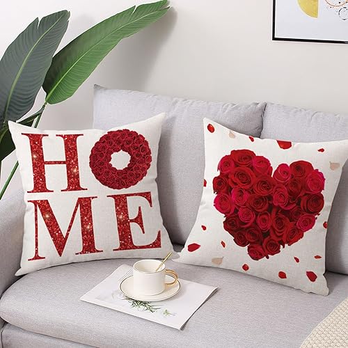 Miniatura 6 de Coeufuedy Juego de 4 fundas de almohada decorativas para el día de San Valentín de 18 x 18 pulgadas, diseño de gnomo, aniversario, boda, decoración