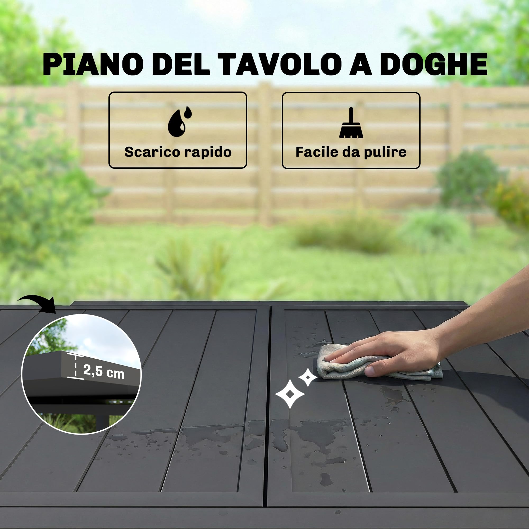 Outsunny Tavolo da Giardino Allungabile per 4-6 Persone 80/160x80 cm, Tavolo da Pranzo Esterno Estensibile Rettangolare in Alluminio con Piano a Doghe, per Patio Terrazzo Balcone, Nero