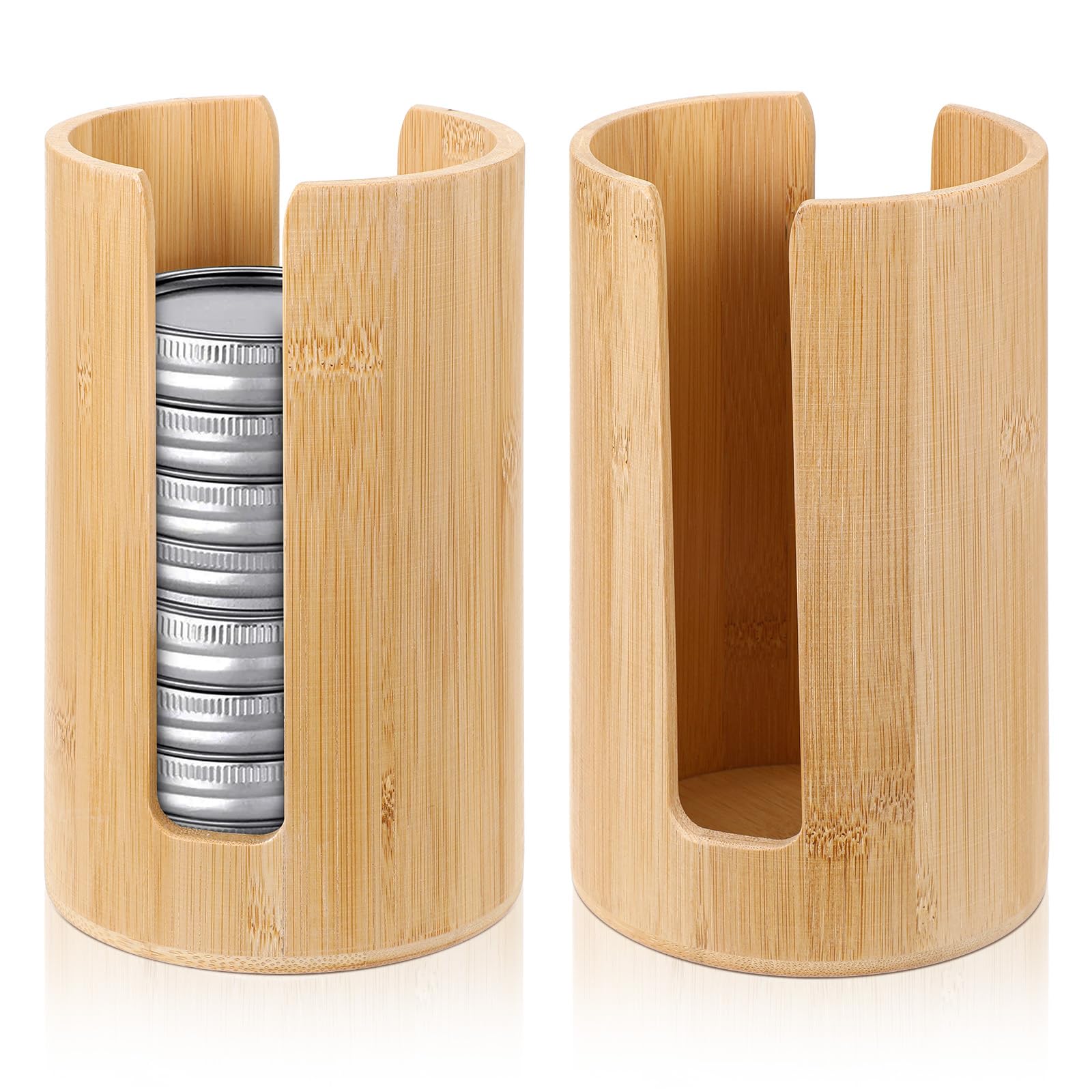 Photo 1 of 2 Pcs Mason Jar Lid Organizer, Vertical Bamboo Storage for Wide Mouth Lids, Tumbler Lid Holder Kitchen Countertop Cupboard Accessories