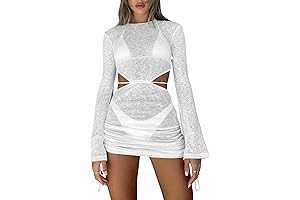 Kaximil Women's Swimsuit Coverup Long Sleeve Beach Bathing Suit Cover Ups Mini Dress Swimwear
