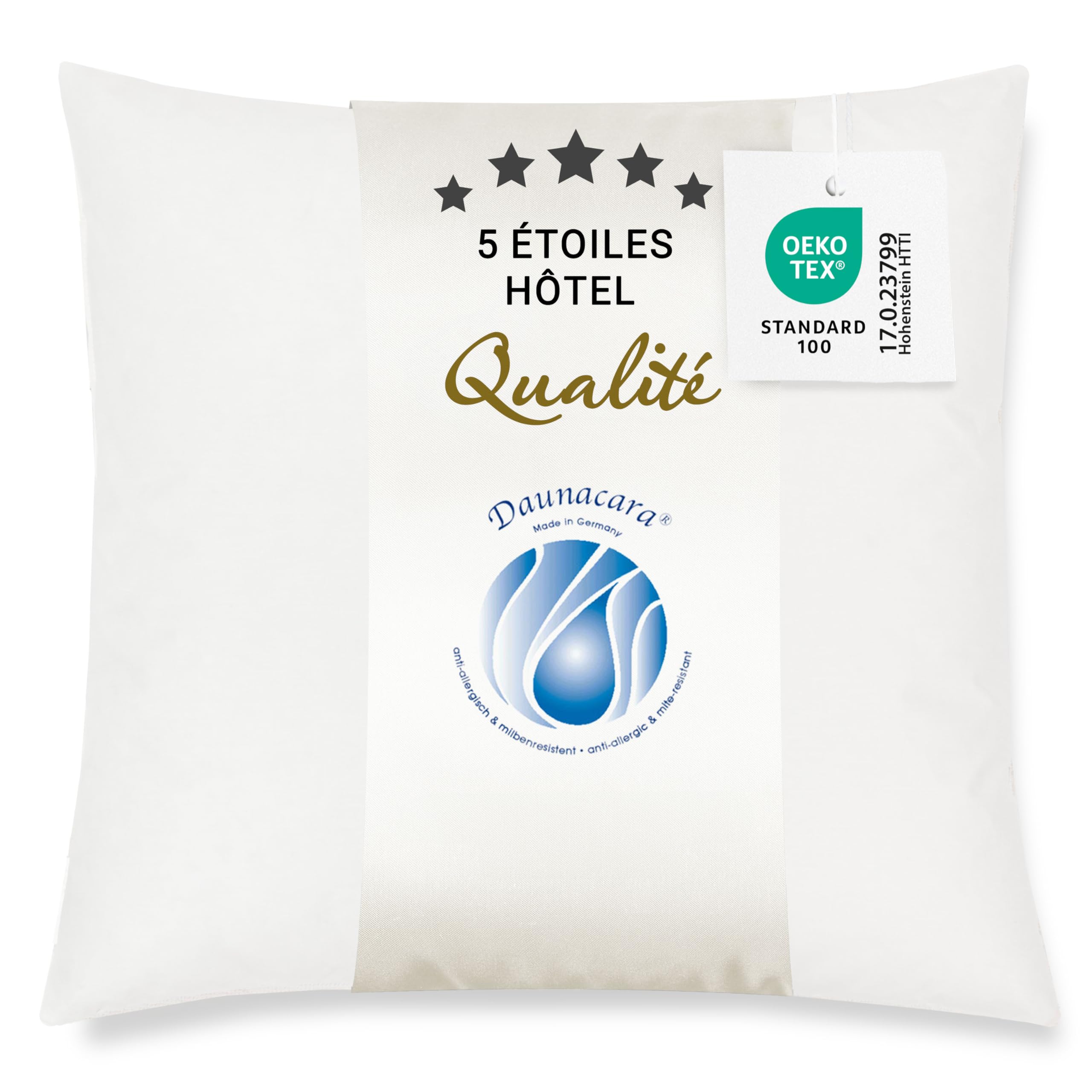 Oreiller en Duvet 100% hypoallergénique ZOLLNER 40x40 pour des nuits saines sans allergies