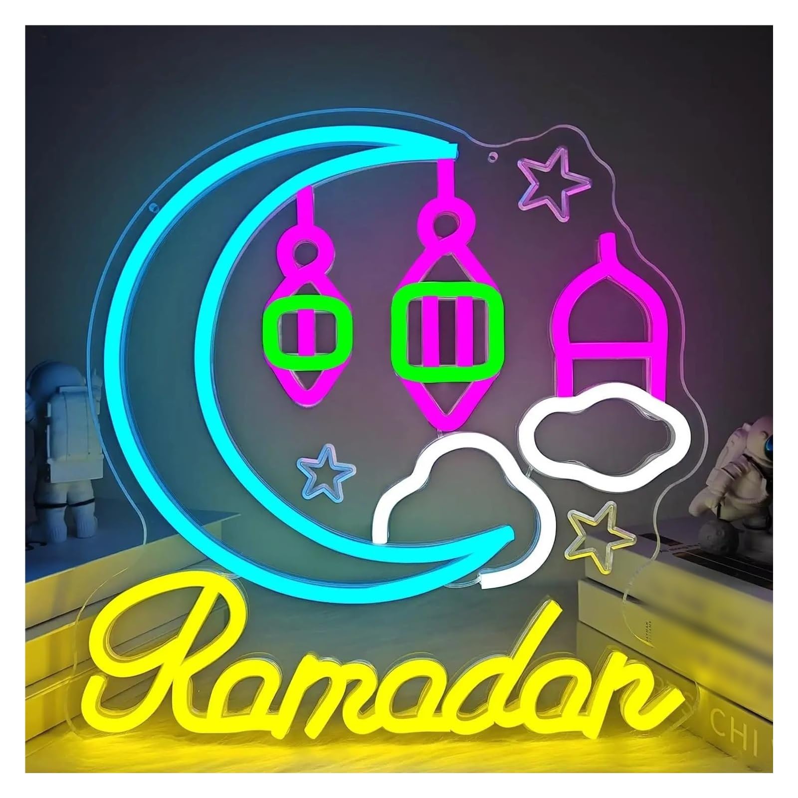 Insegna al Neon Insegna Al Neon Del Ramadan, Dimmerabile, Luce Al Neon Del Castello Della Luna Per La Decorazione Della Parete, Festival Del Ramadan 31x30cm