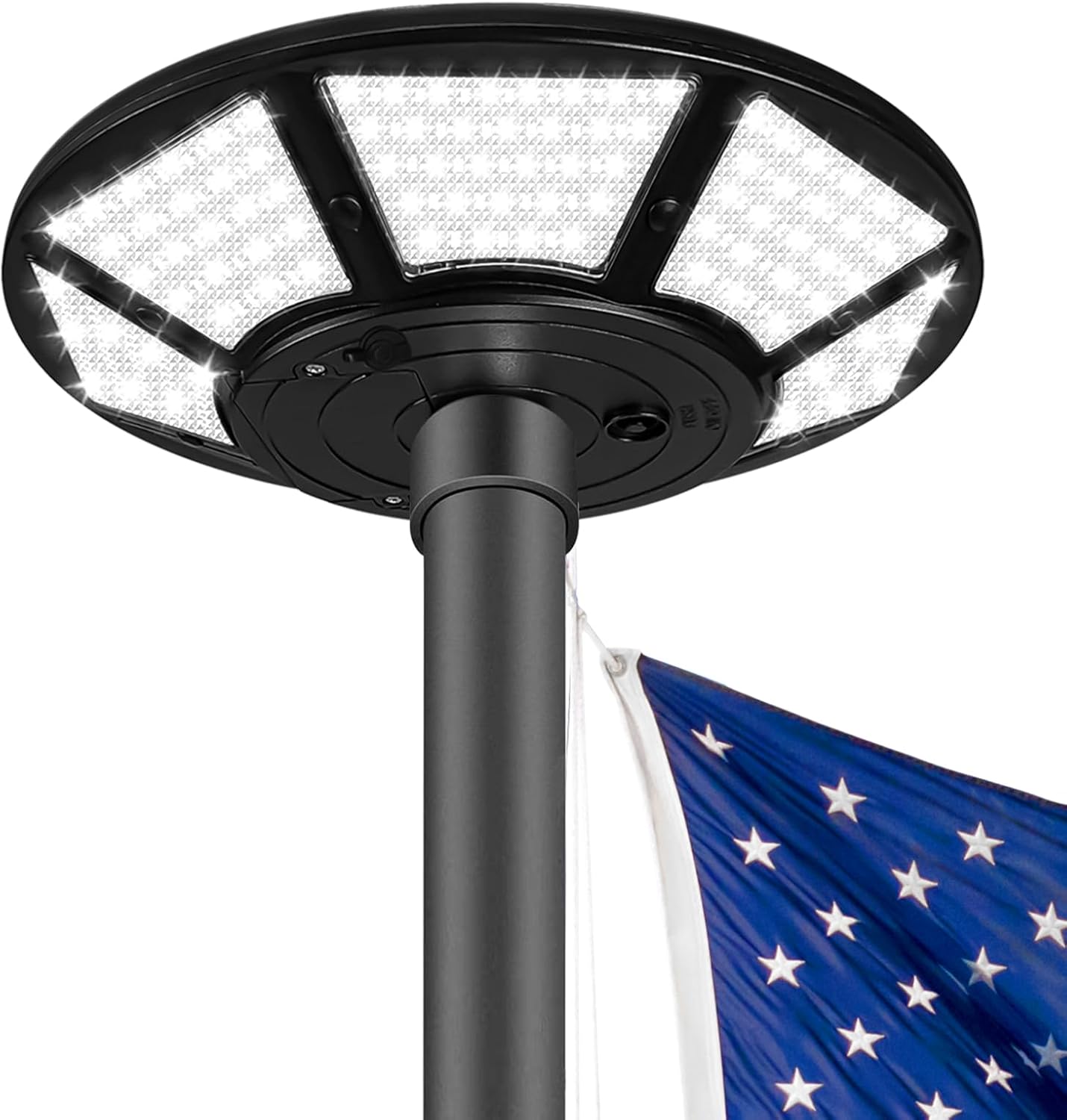 Solar Flag Pole Light – Solar + DC Backup, 440 LEDs, Waterproof High‑Output, Auto On/Off, Easy Mount for 15‑25 ft Poles