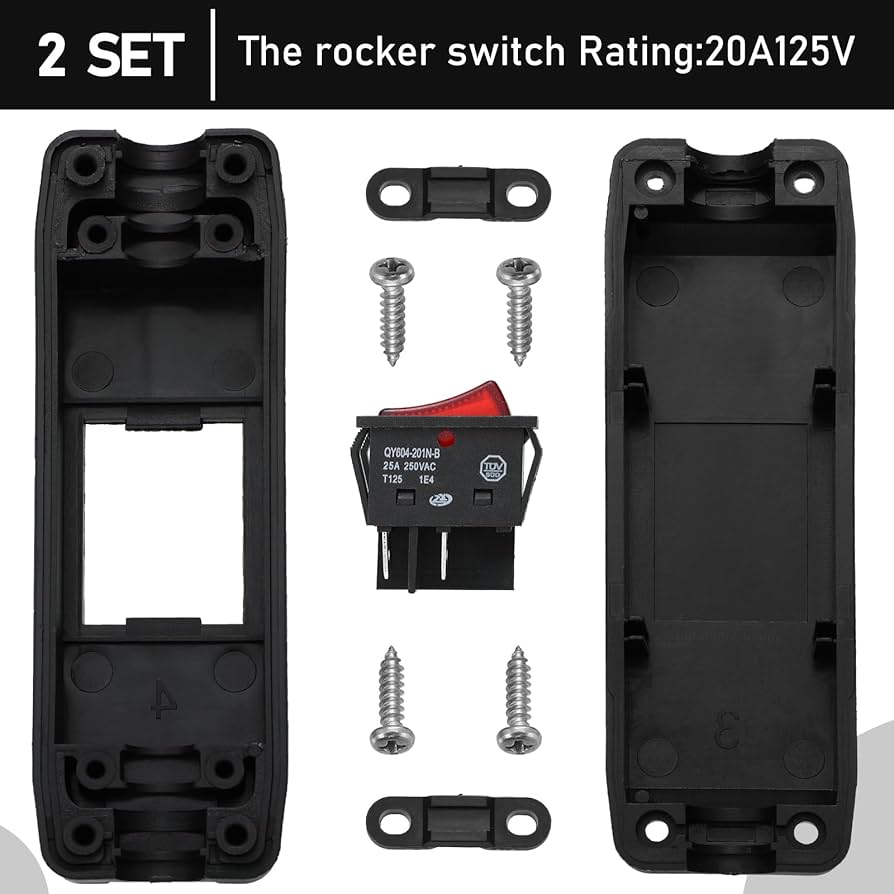 Thinkstar 2 Piees 20A Heavy Duty Inline Ord Swith Blak On/Off Roker Swith With Red Led