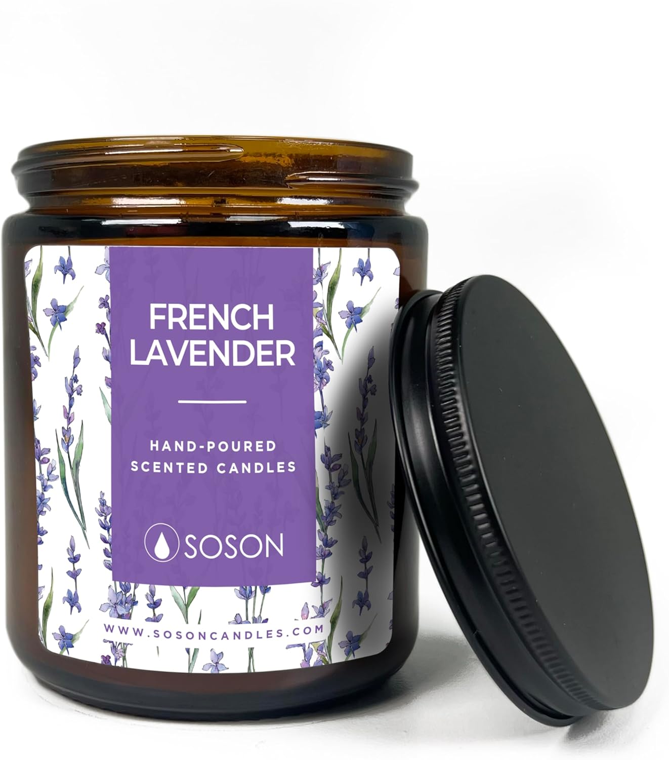 Simply Soson 9 oz Lavender Scented Candle for Home – Amber Glass Jar – 50 Hour Long Lasting Candles – Scented Candles Gifts Set for Birthday, Valentine, Anniversary, Dinner, Parties