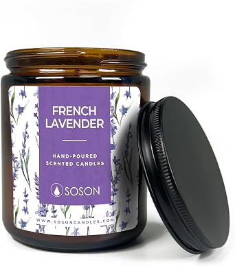 Simply Soson 9 oz Lavender Scented Candle for Home - Amber Glass Jar - 50 Hour Long Lasting Candles - Scented Candles Gifts Set for Birthday, Valentine, Anniversary, Dinner, Parties