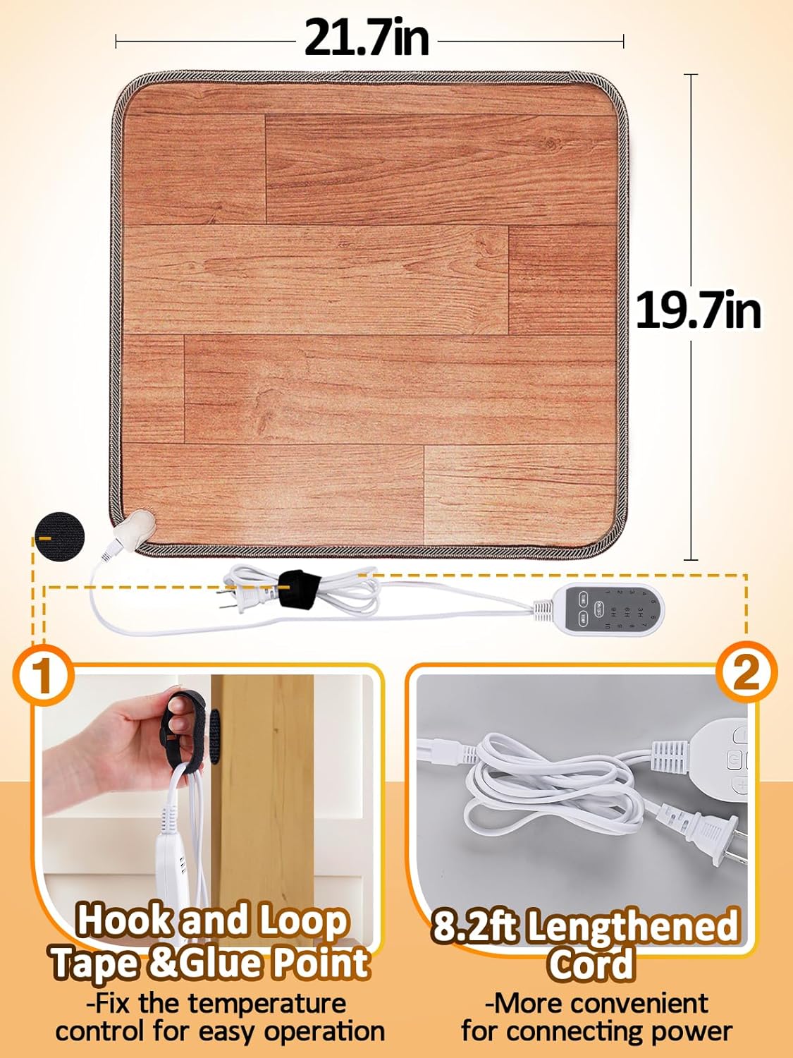 Heated Floor Mat - Foot Warmer Under Desk, 19.7x21.7in Heated Feet Rest for Home Office Desk, Winter 110V Electric Heating Pad with 3 Timers & 10 Adjustable Temperature - Image 6