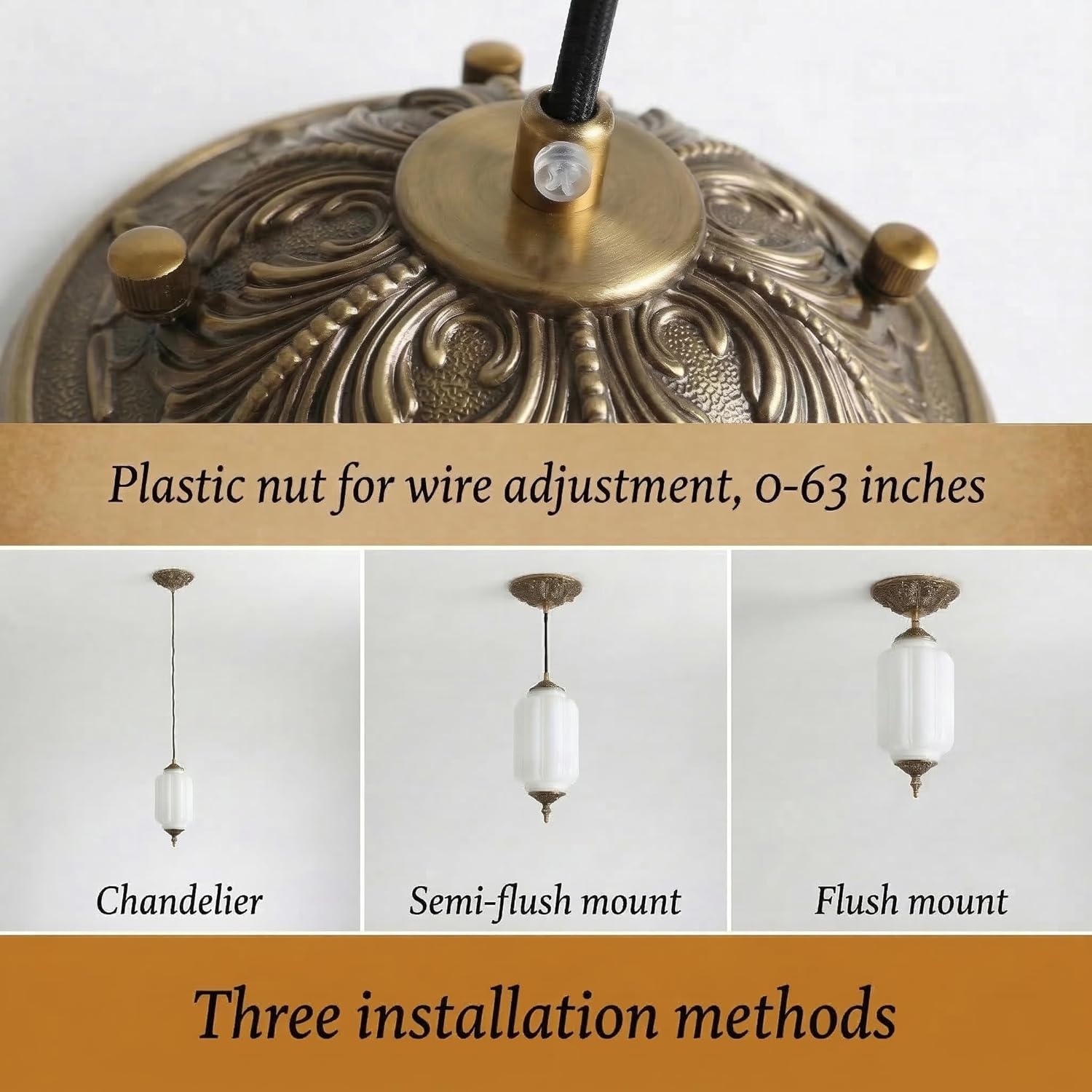 Vintage Milk Glass Pendant Lights-5.5in Mid Century Brass Glass Ceiling Light with an LED Bulb included, 3 Color Options Retro Industrial Pendant Lighting for Dining Room Kitchen Bedroom Hallway