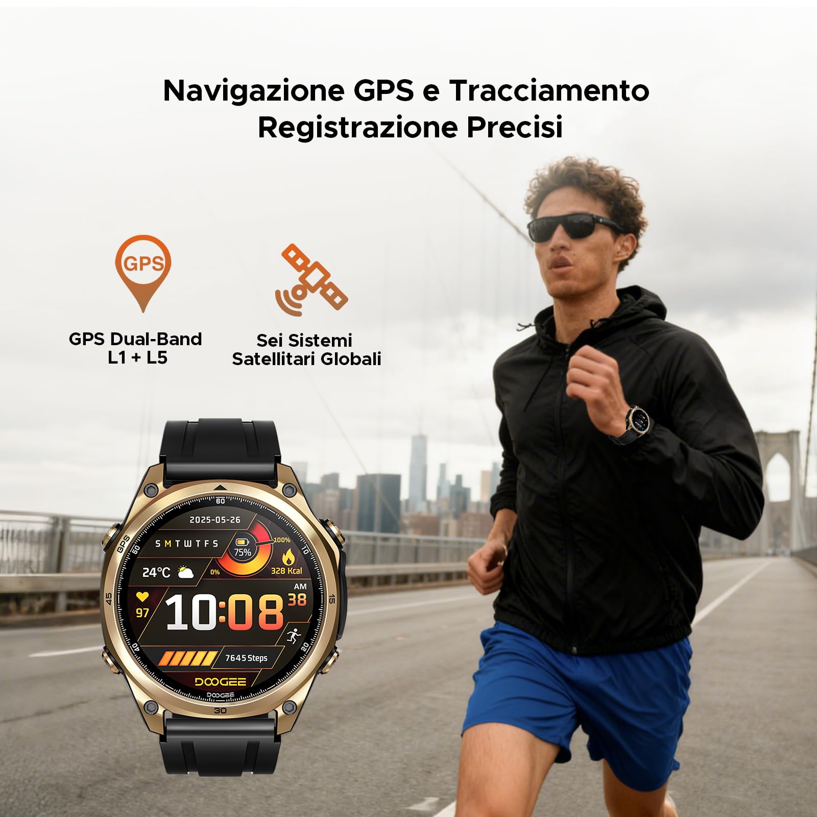 DOOGEE Anywise W1 Orologio Smartwatch Uomo,GPS Dual-Band Integrato,5ATM Impermeabile Militare Smart Watch,1.43" AMOLED Fitness Tracker Per Android iOS,170+Sports Modes,Answer/Make Call/18 Days Battery
