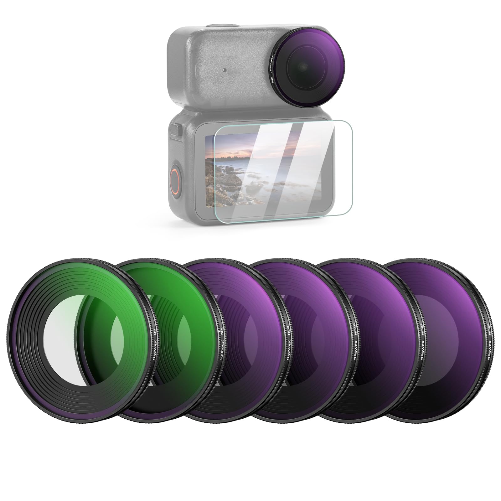 filtro per azione nano compatible con dji osmò per camere d'azione con protezione vetro temperato e multi-layer di vetri ottici per lenze azioni, 6 pezzi