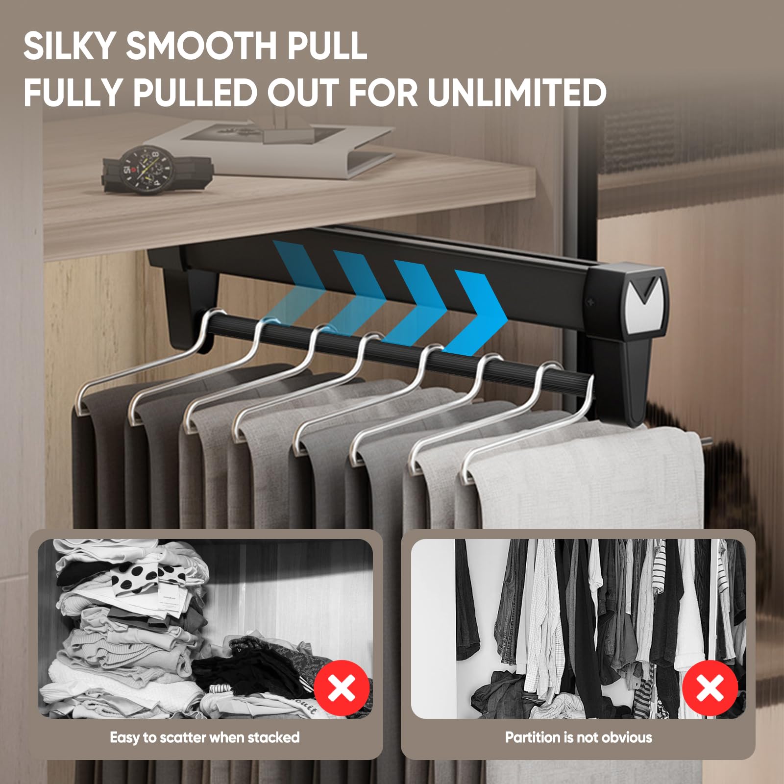 HosenaufhäNgung Ausziehbar,Ausziehbare Kleiderstange,26-61CM Kleiderstange Ausziehbar,Speicherplatz Sparen Perfekt für Kleine SchräNke,Kleidung und Hosen Organisieren (51CM Standardversion)