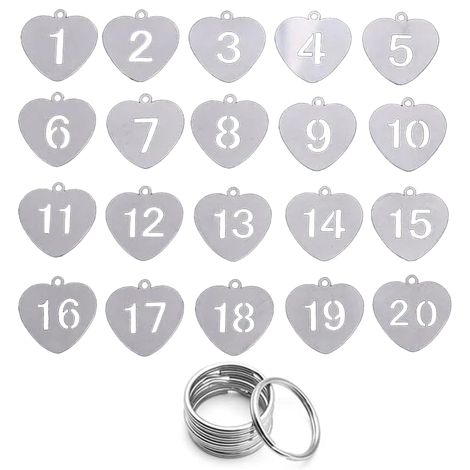 1-20 Numbered Metal Tags, Stainless Steel Key Tags with Rings & Labels, Durable Keychain Identifiers for Keys, Lockers, Cabinets (0.9 inch in