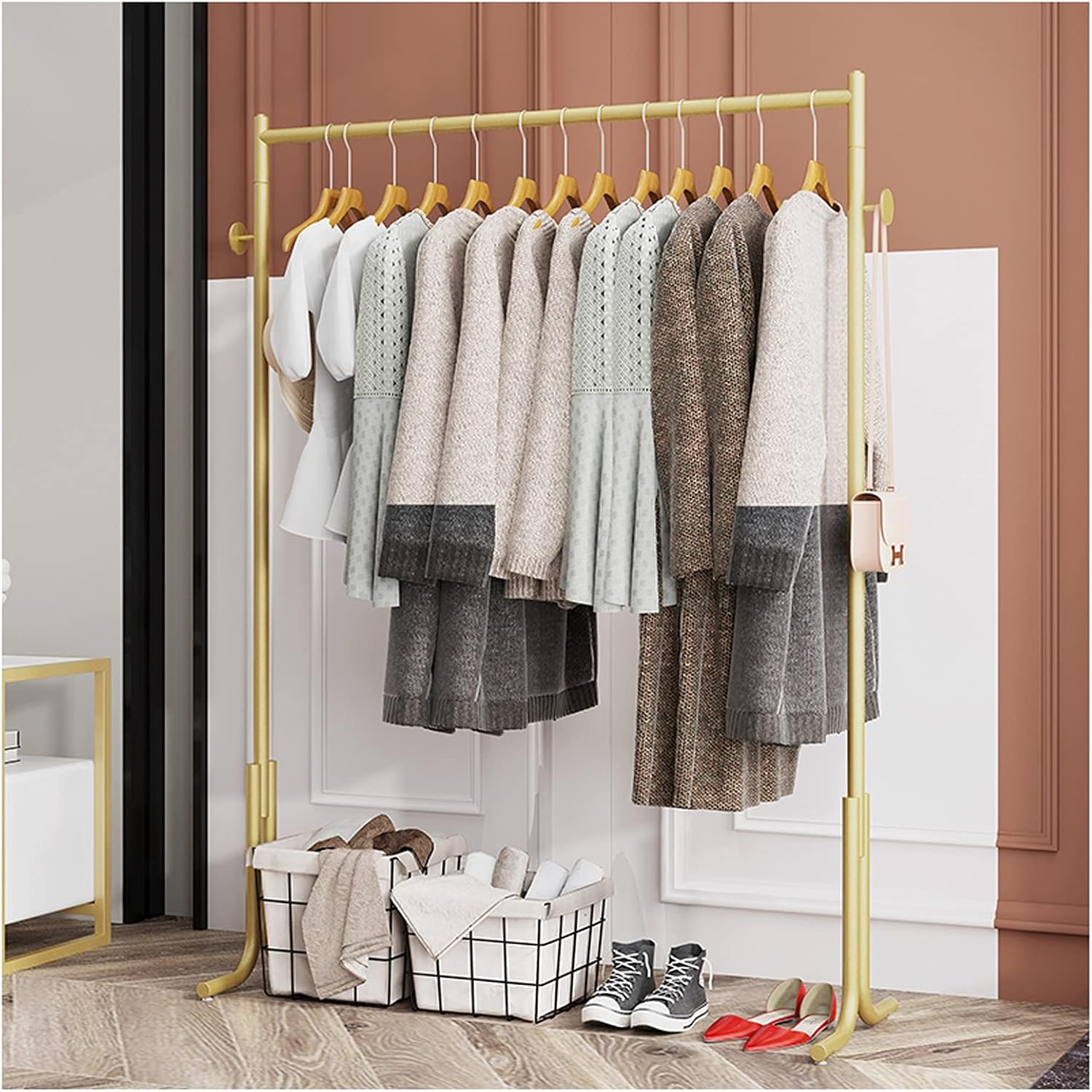 Clothes Rail Heavy Duty,5ft High Clothes Rack Simple Modern Garment Display Stand for Bedroom Entryway,Gold (100cm