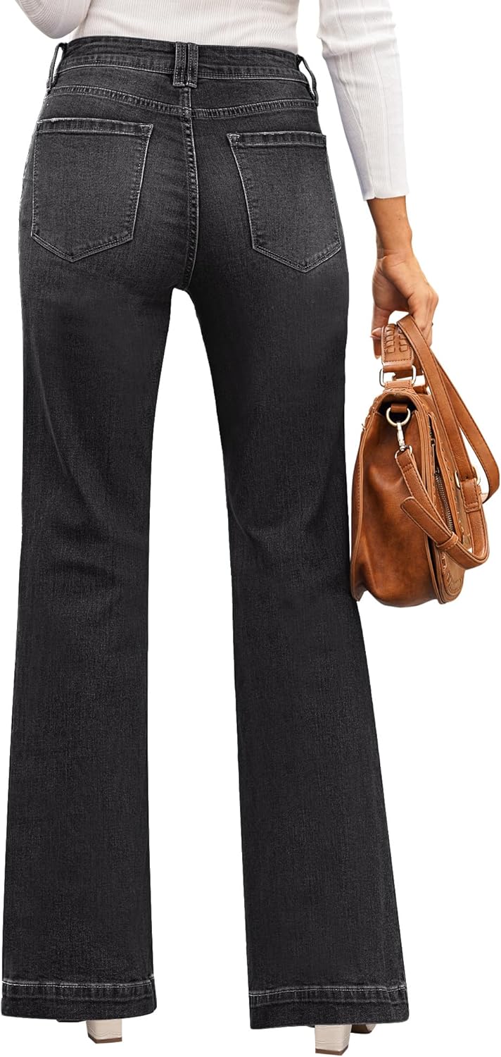 GRAPENT Womens Flare Jeans High Waisted Wide Leg Baggy Jean for Women Stretch Denim Pants - Image 2