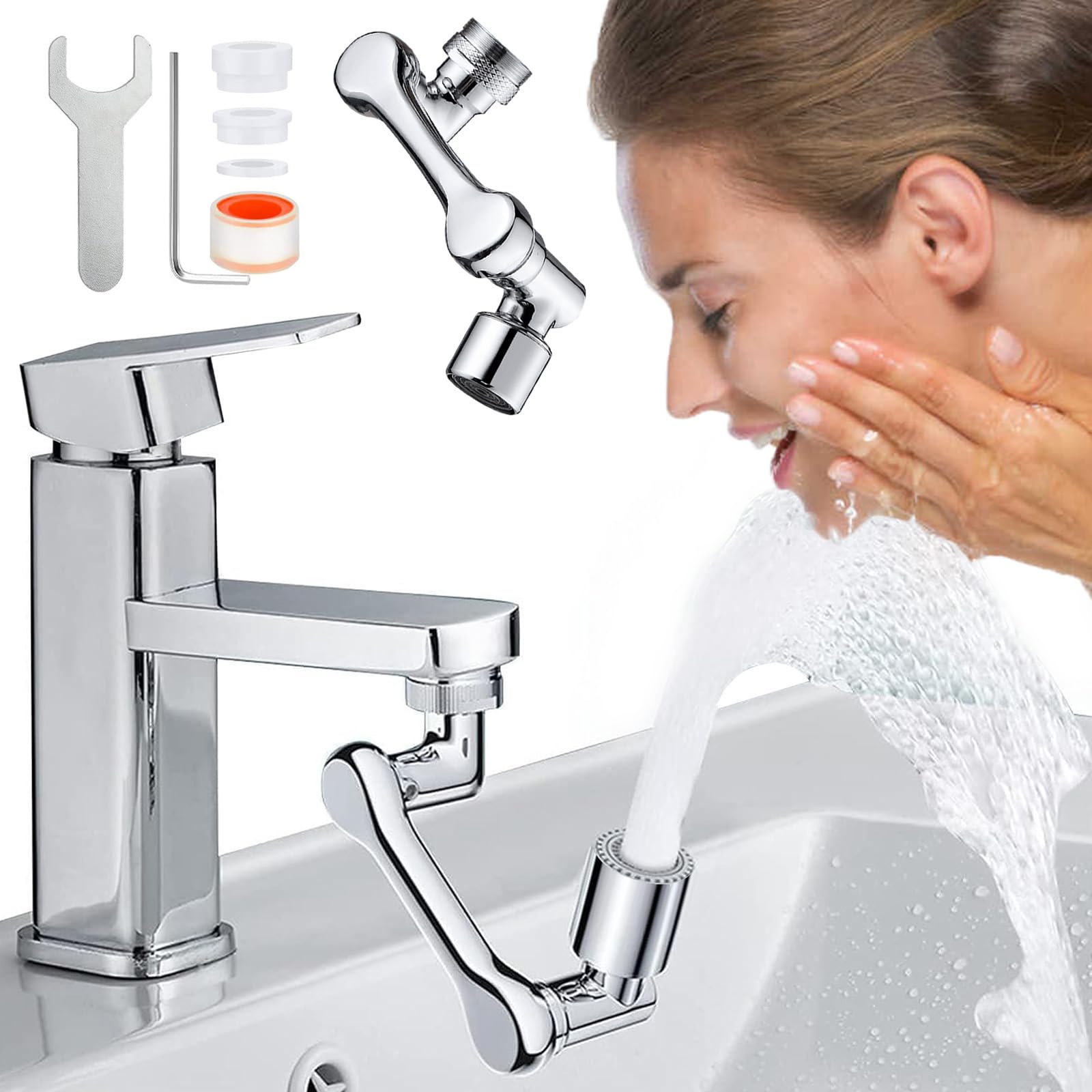 Aireador universal de filtro extensor de grifo, brazo robótico giratorio de 1080°, extensor de grifo para fregadero de baño con 2 modos de salida de agua (2 piezas de cobre)