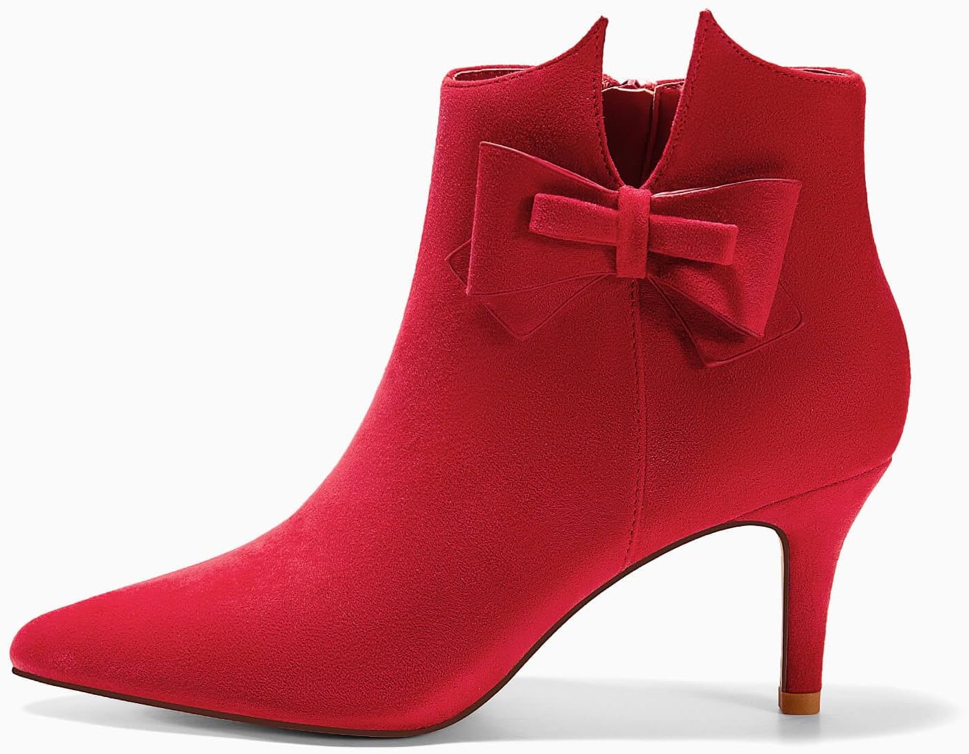 Ermonn Womens Pointed Toe Ankle Boots Stiletto Heels Side Zipper Bow Faux Suede Booties Wedding Dress Shoes - Image 4