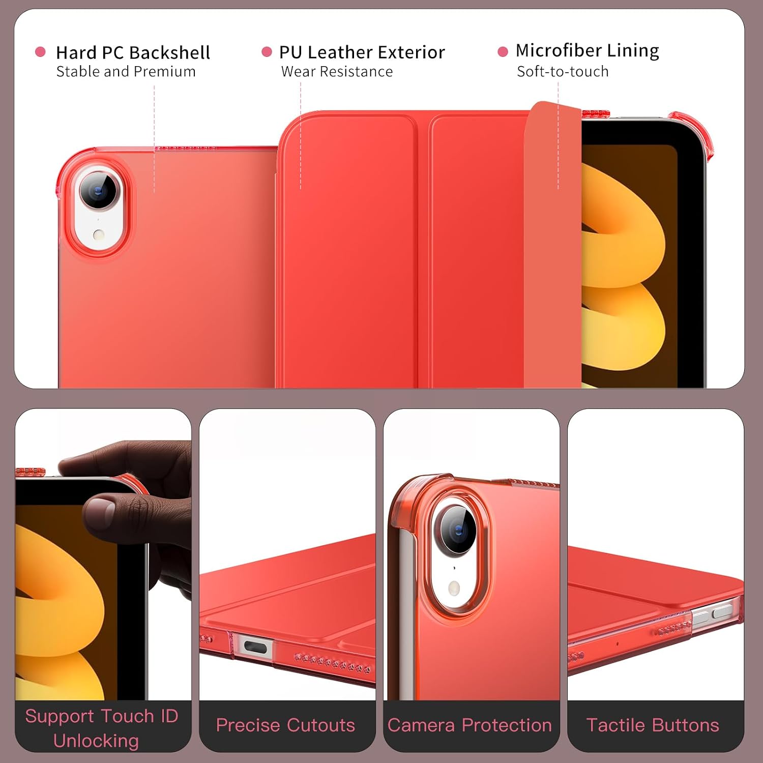 MoKo Smart Case for iPad mini 7 A17 Pro/iPad mini 6,Cherry Tomatoes Red image 4