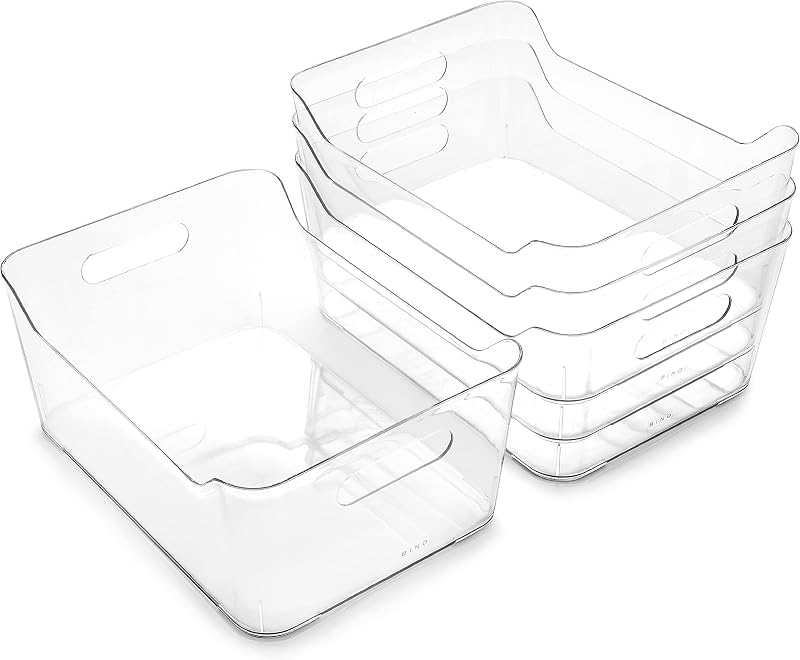 BINO | Plastic Organizer Bins, Large - 4 Pack | THE SOHO COLLECTION | Multi-Use Organizer Bins | Pantry Organizer & Freezer Organizer Bins | Plastic Storage Containers | Bins for Home & Kitchen Org