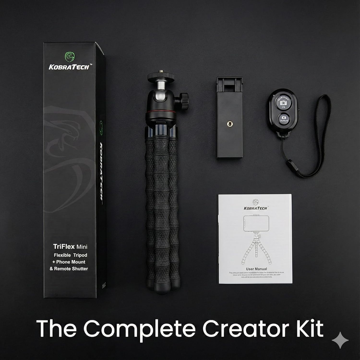 KobraTech Mini Tripod for iPhone & Android | Flexible Phone Tripod with Bluetooth Remote Shutter | Portable Phone Holder for Travel, Vlogging, Desk & Gym