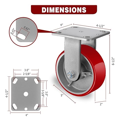 Miniatura 2 de Juego de 4 ruedas giratorias y rígidas de placa industrial de 5 x 2 pulgadas, capacidad de carga de 3200 libras, rueda de poliuretano sin ruido en