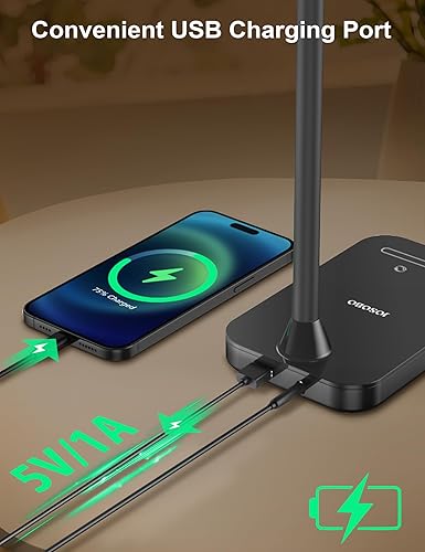 Miniatura 4 de Lámpara de escritorio LED con puerto de carga USB, 5 modos de iluminación y 7 lámparas de mesa regulables de brillo, lámpara de cuello de cisne