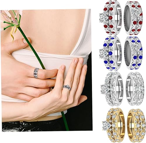 Miniatura 3 de Dos anillos para parejas para él y ella, anillos a juego para mujer, anillo de compromiso de boda de circonita roja, conjuntos de novia, anillos de