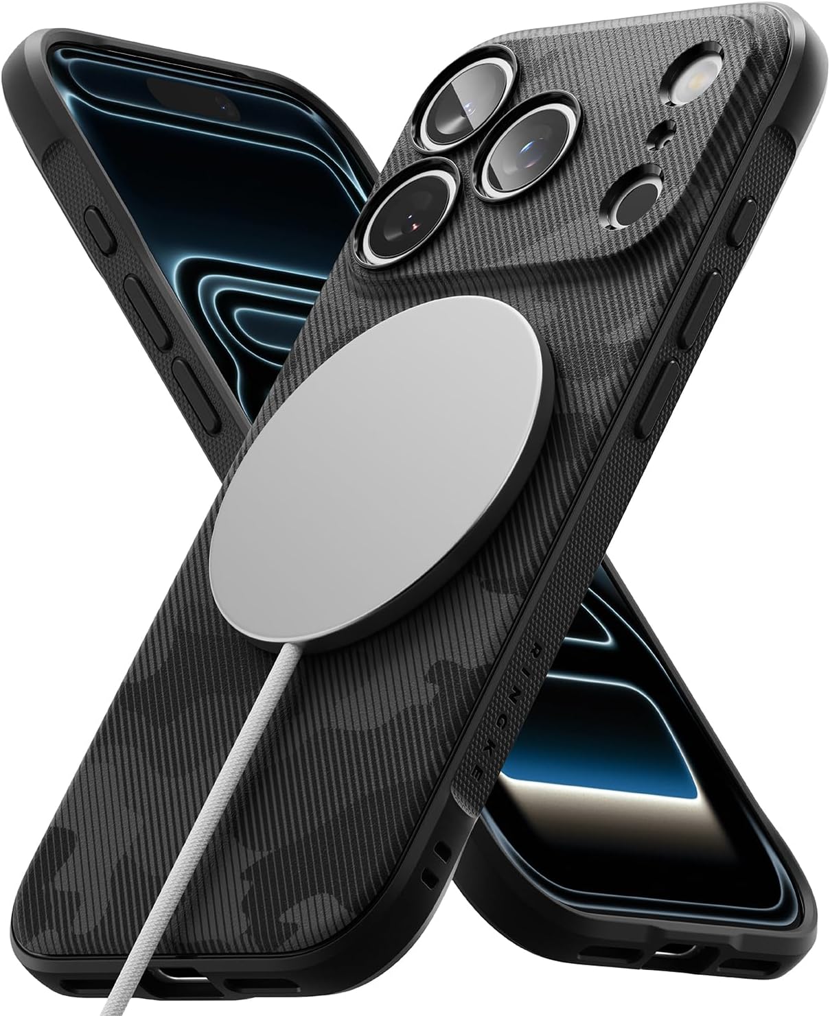 Ringke Onyx for iPhone 17 Pro Case, [Compatible with MagSafe] Oil & Dirt Resistant, Individual Lens Covers for Cameras, Non-Slip Enhanced Grip Lightweight Cover - Magnetic Camo Black