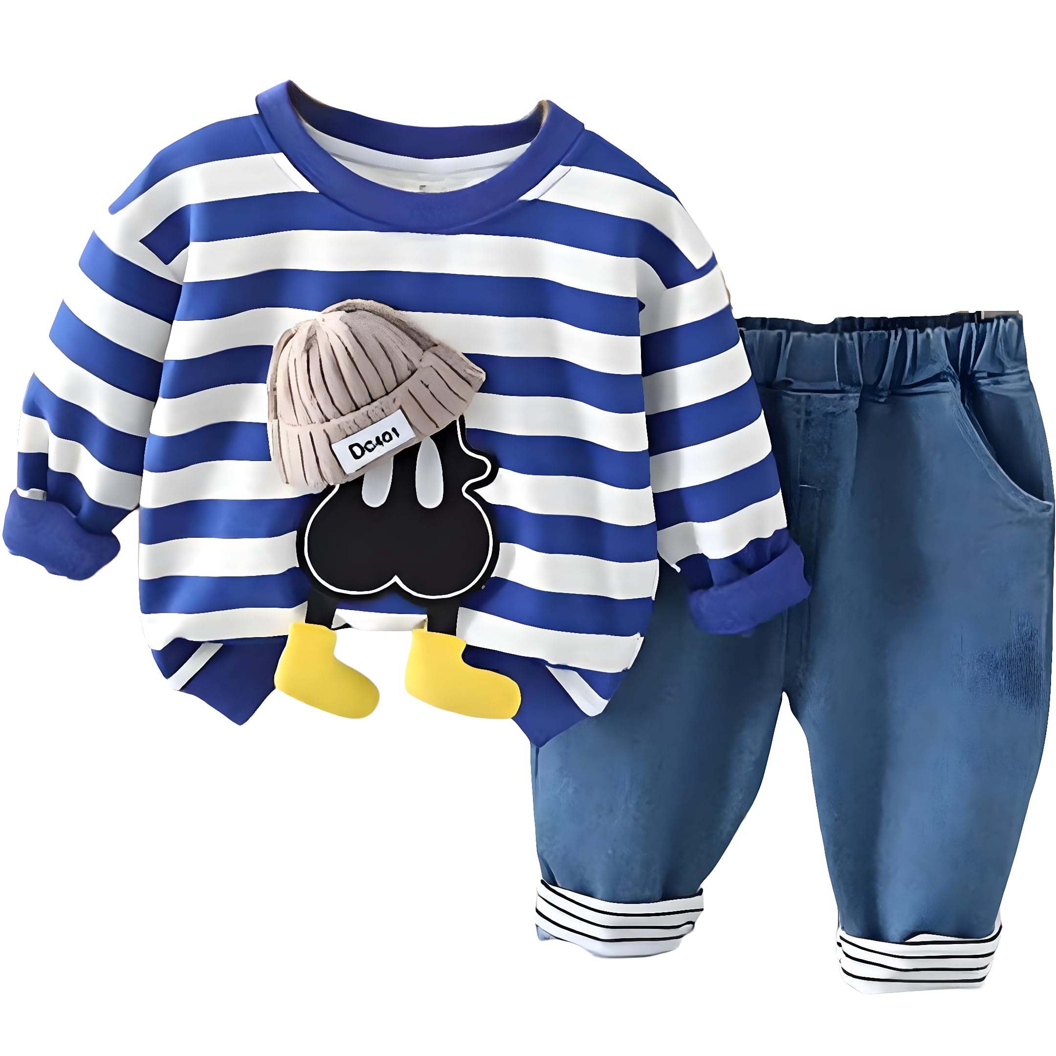 Striped SweatShirt with Denim Pant for Boys - Cotton Clothing Set for Baby Boy | Soft Fabric Full Sleeves Sweat Shirt | Regular Fit Kids Outfit | Teddy-image-48