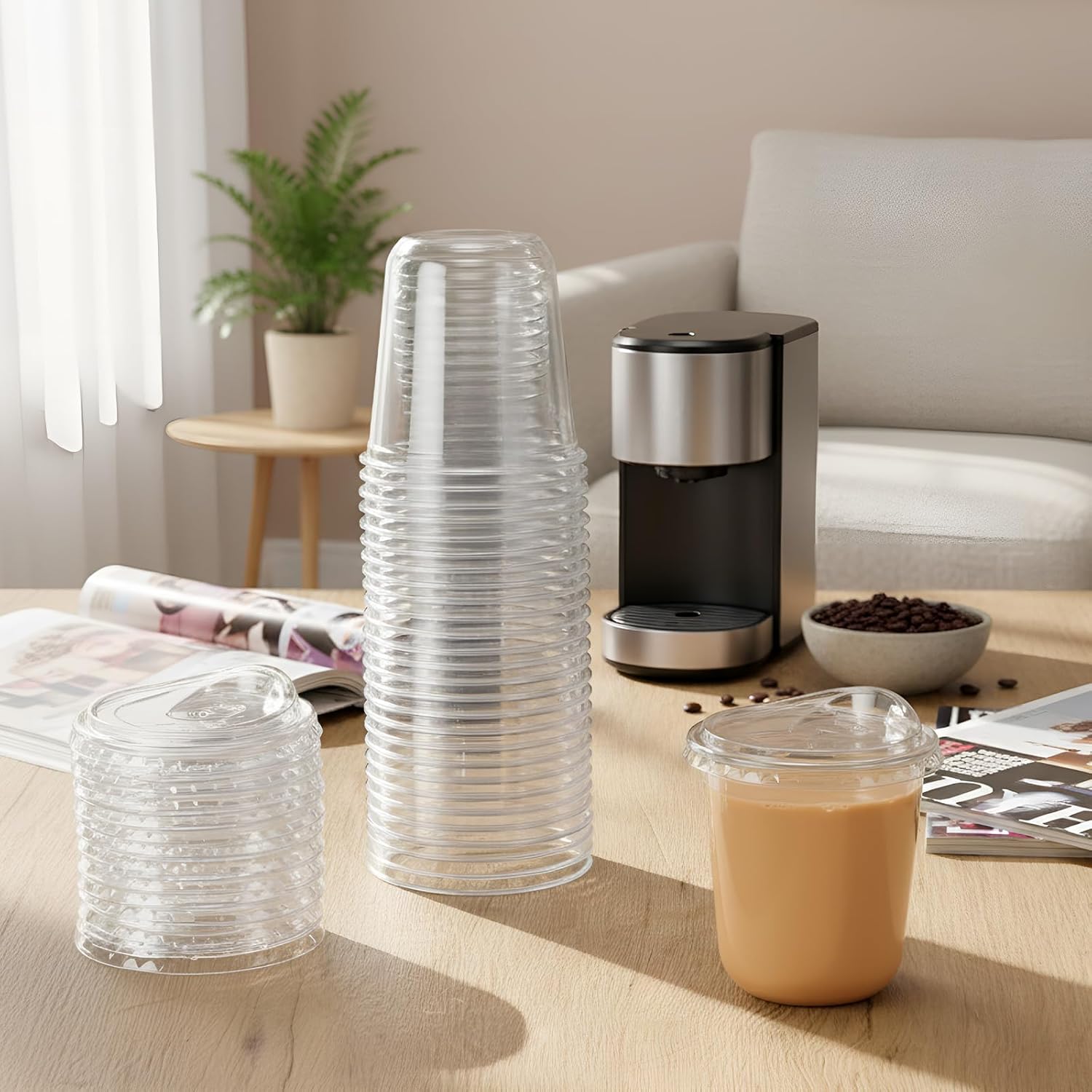 50 Sets 14 oz Clear Plastic Cups with Strawless Sip Lids, Thickened Clear Disposable Plastic PET Crystal Cups for Iced Coffee, Smoothie, Cold Beverage, Drink Shops and Party Catering - Image 2