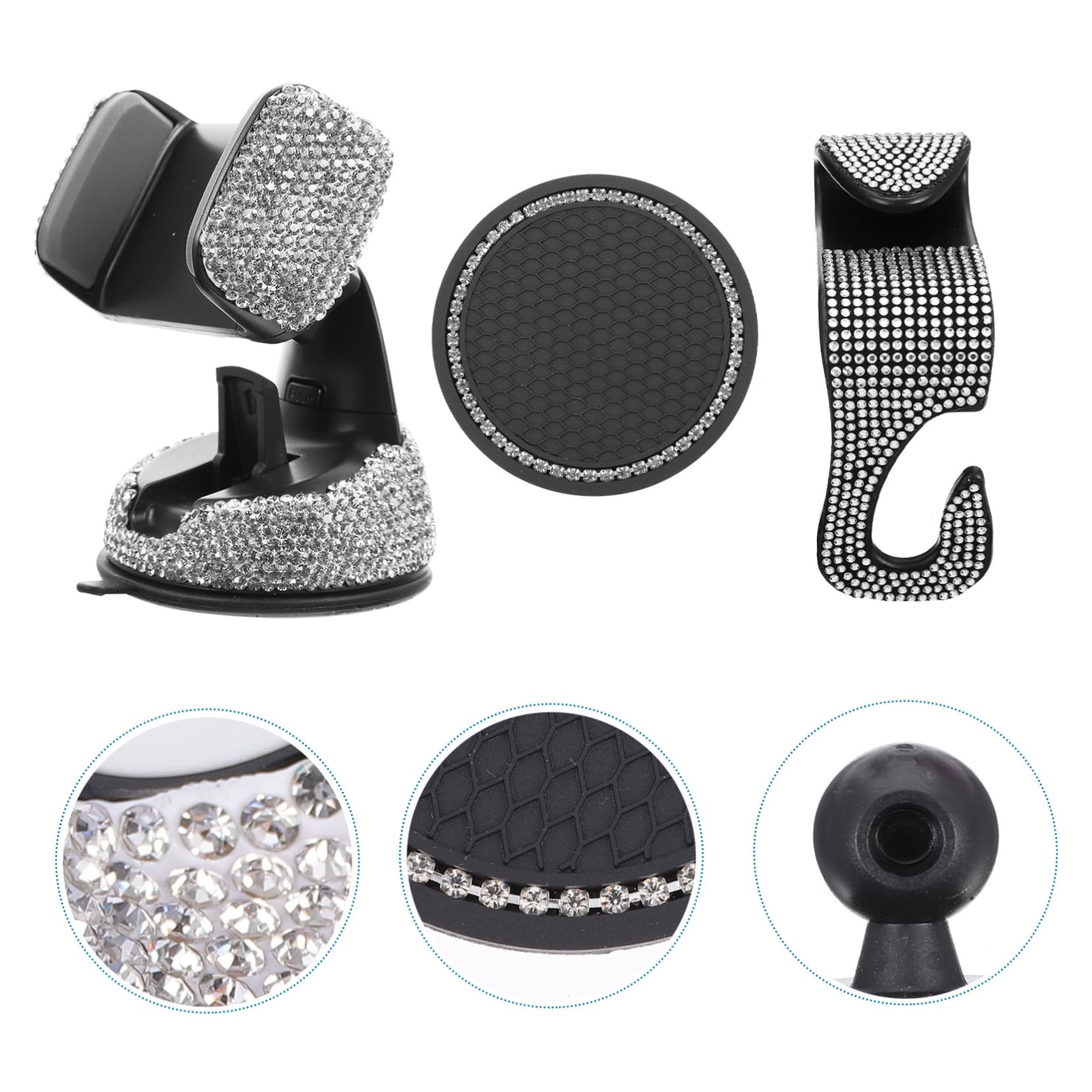 Hemobllo Accesorios Coche con Anillo Encendido y Soporte Móvil Brillante con Tapones Válvula y Gancho Coche Inoxidable Práctico y Elegante para Salpicadero Rejilla y Parabrisas