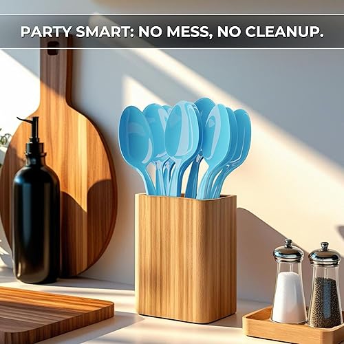 Vista 9 de Cucharas de plástico azul claro (paquete de 24) – Cucharas de color azul claro para fiestas, artículos de plástico duraderos, cucharas de plástico